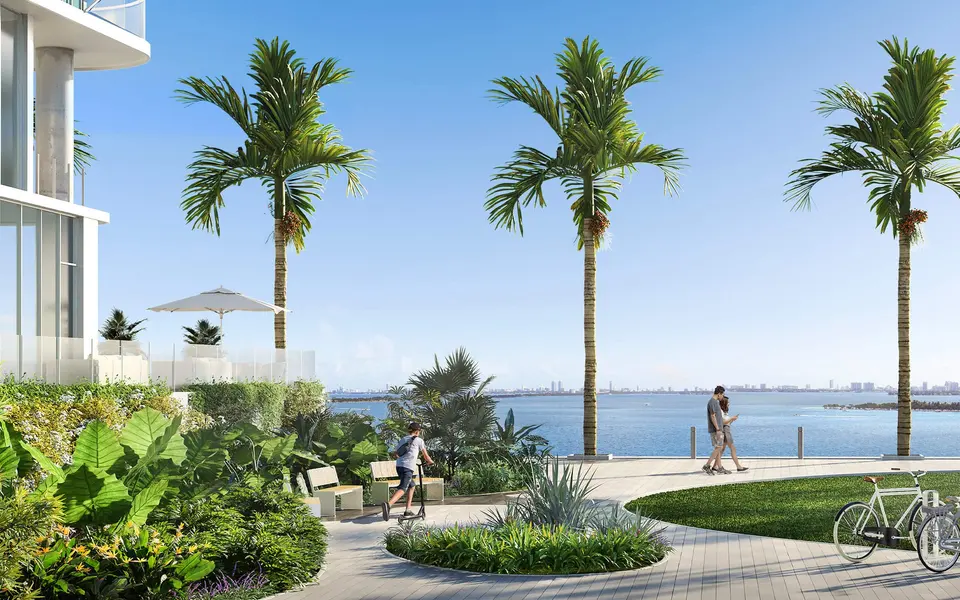 Waterfront residential towers on Biscayne Bay in Edgewater, Miami